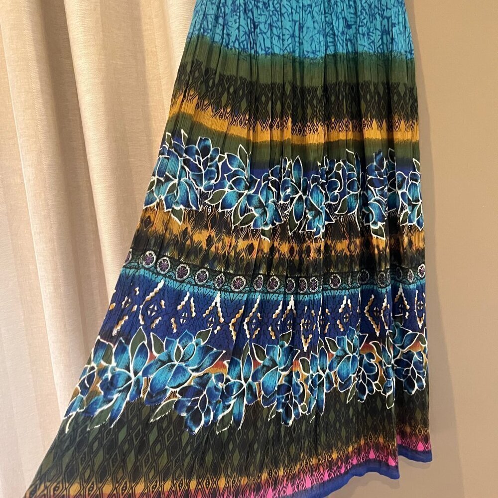 Chaudry KC Maxi Bohemian Tropical Floral Flowing Skirt, Turquoise, Size Medium - Picture 4 of 9